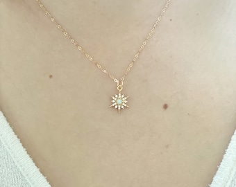 Dainty Opal Star Necklace, 14k Gold Filled Chain