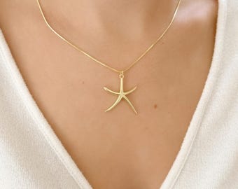 Gold Starfish Necklace, Dainty Beach Jewelry, 14K Gold Filled