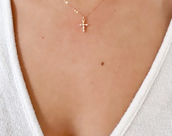 Gift Cross Necklace, Tiny Cross Necklace, Mini Cross Necklace, 14k Gold Filled Cross, Dainty Cross Necklace, Gift For her, Small Cross