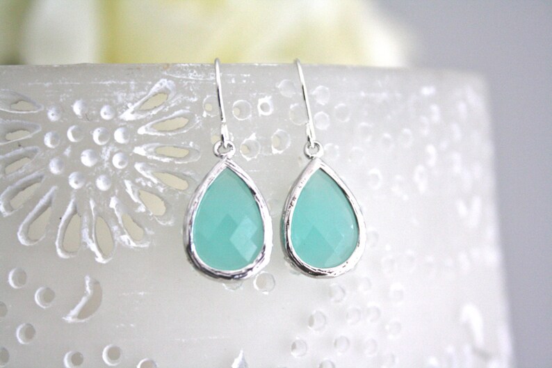 Mint Earrings Mint Drop Earrings Bridesmaids Jewelry Blue Etsy