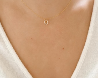 Dainty 14k Gold Filled Horseshoe Necklace, Horse Jewelry