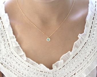 Mint Glass Stone Necklace: 14k Gold Filled Cable Chain