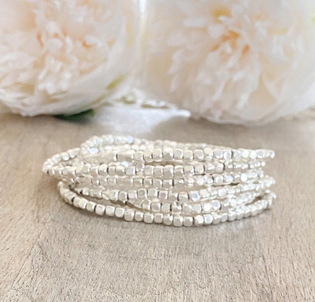 Silver Bracelet, Silver Stretch Bracelet, Silver Beaded Bracelet, Gifts ...