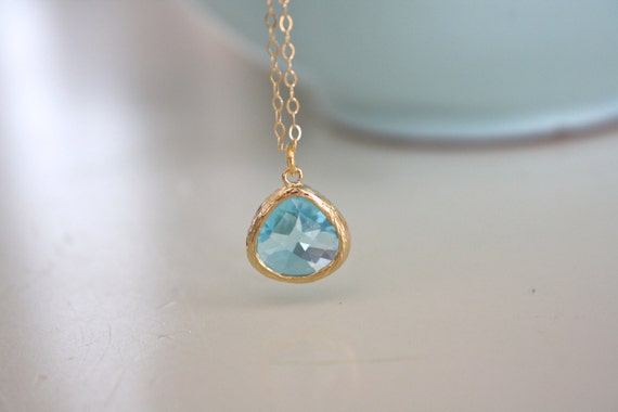 March Birthstone Aquamarine Necklace Gold Necklace | Etsy