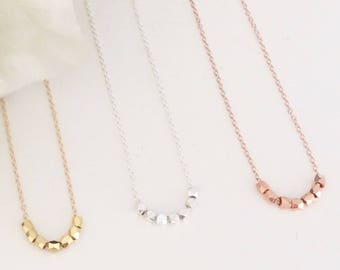 Tiny Beaded Necklace, Gold Necklace, Rose Gold Necklace, Dainty Gold Necklace, Gifts for her, minimalist jewelry, dainty jewelry