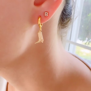 Cowboy Boot Earrings, country concert outfit Cowgirl charm, Cowboy Boot Huggies Gold, Gold Huggies, 14k gold earrings, Nashville girls trip,