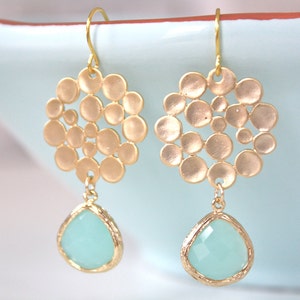 Gold Aquamarine Dangle Earrings: Bridesmaid Jewelry Gift