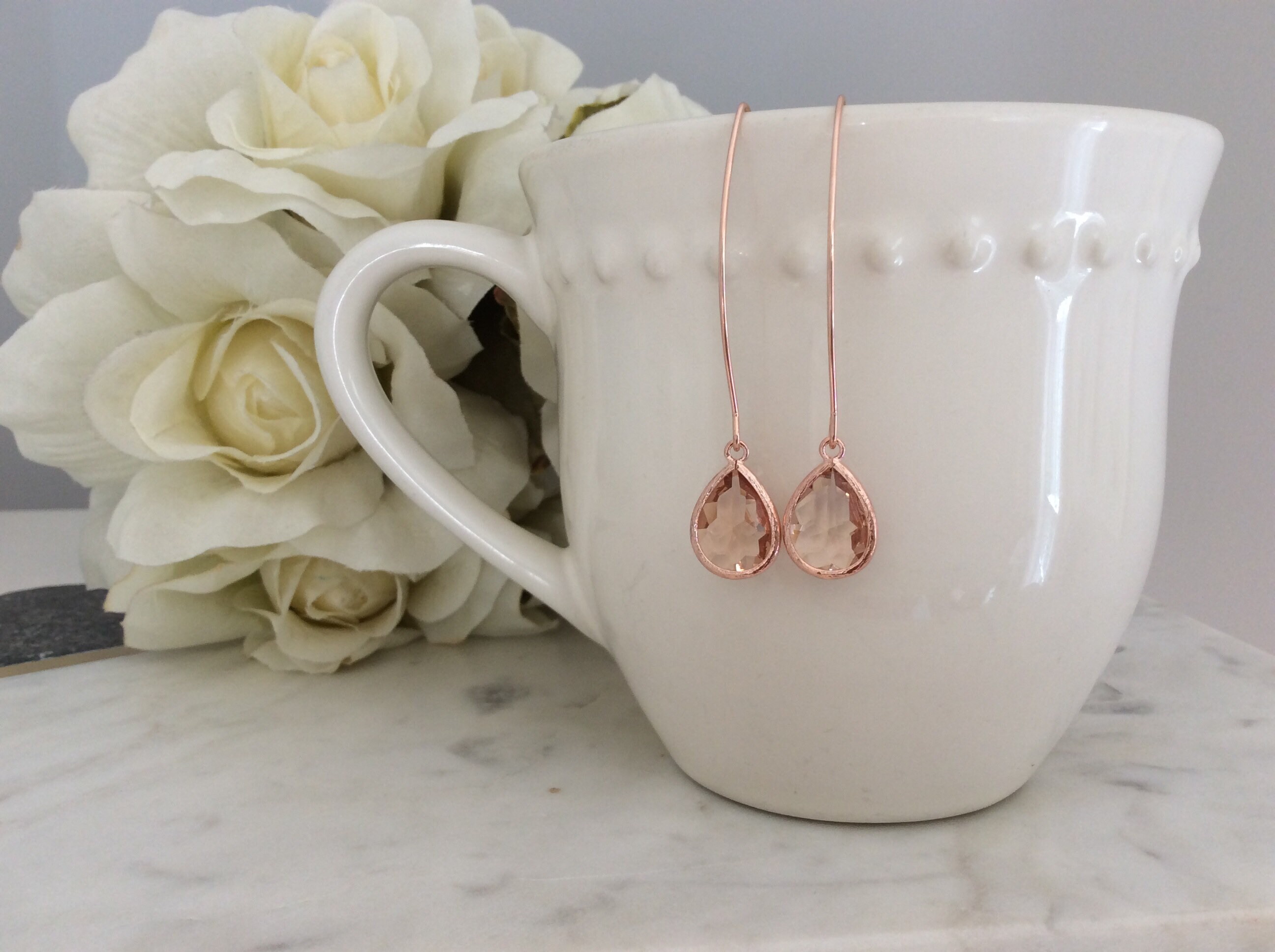 Orecchini A Goccia In Rame Con Zirconi Cubici – Colore Oro Rosa, Semplici Ed Eleganti, Per Donna - 2