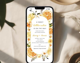 Little Cutie Baby Shower Invitation, Citrus E-Invite, Summer Digital Invite (Digital Download)
