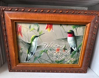 Vintage wooden music box/trinket box that plays wind beneath my wings hummingbird decor, Take Time to Enjoy the Simple Things.