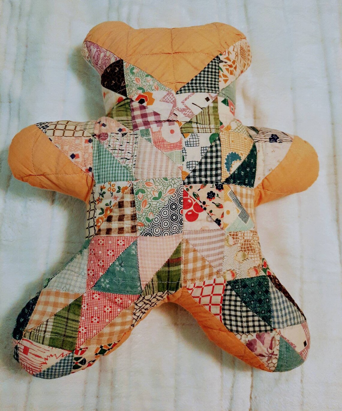 Vintage stuffed patchwork teddy bear. Handmade bear. Etsy