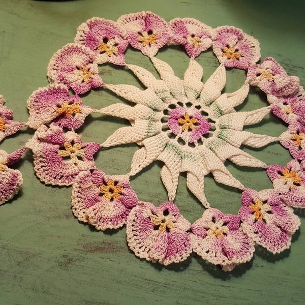 Vintage hand-made Crocheted lavender doily. Journaling, crafting projects. Crazy quilt embellishment