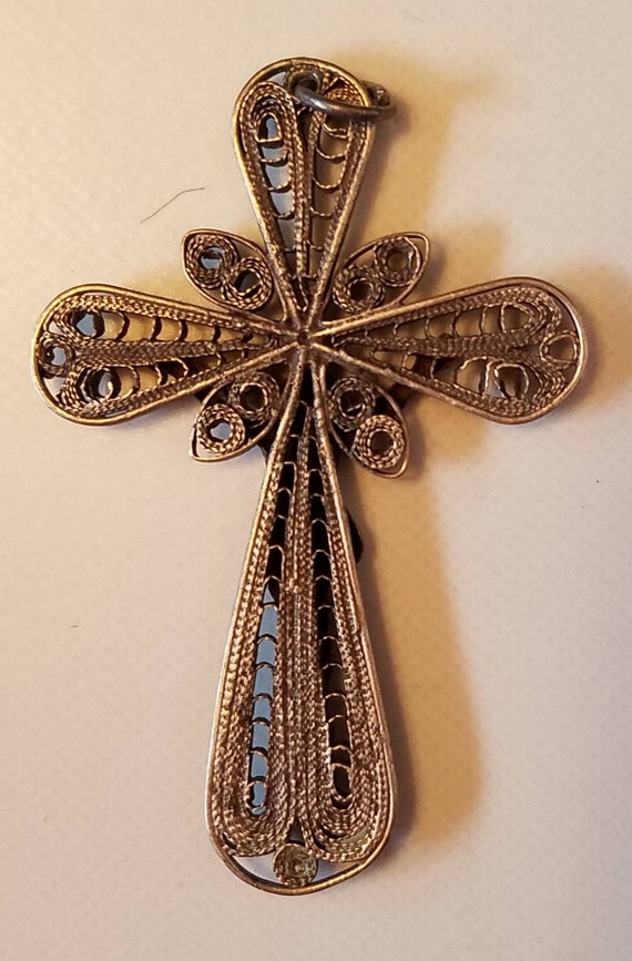 Vintage, hand made silver filigree Crucifix silve… - image 3