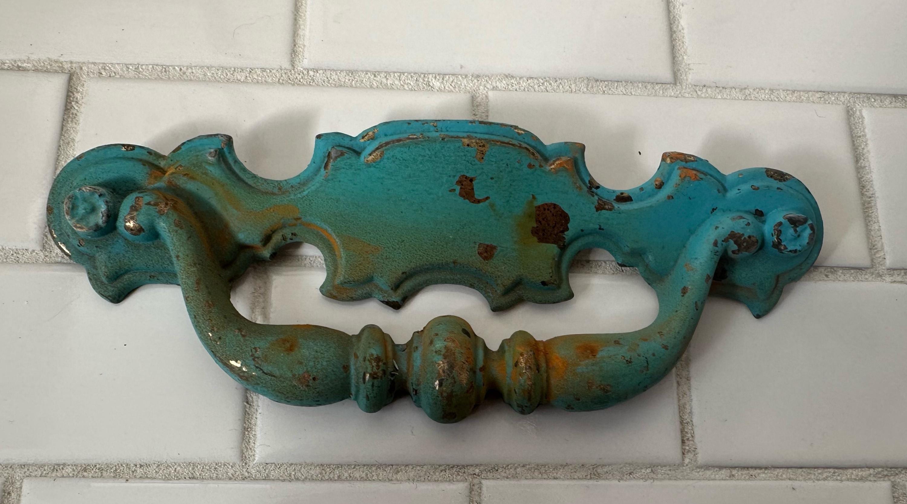Vintage Turquoise Chippy Peely Shabby Chic Drawer Pull Double Hole ...