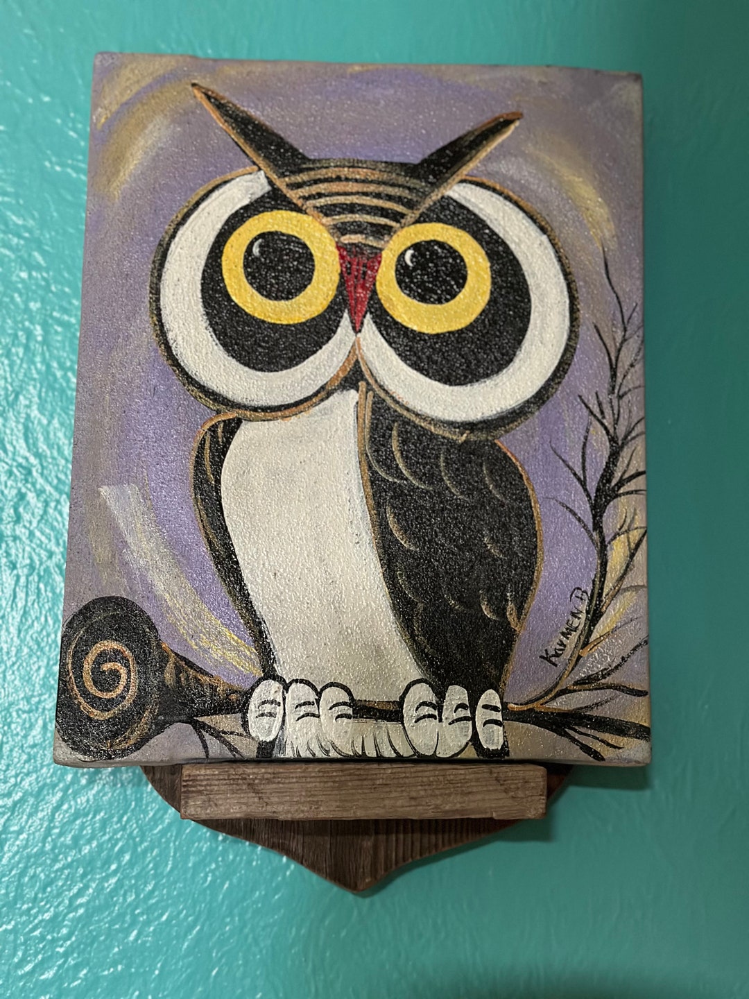 Vintage Signed Owl Folk Art Gray and White Acrylic Painting - Etsy