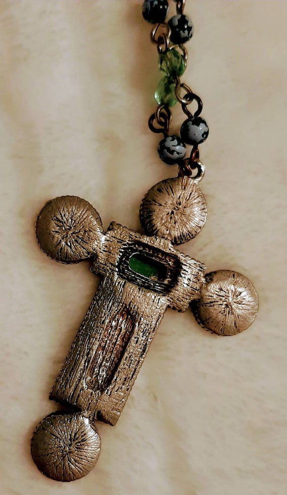 Beautiful silvertone vintage beaded crucifix.  Pi… - image 4