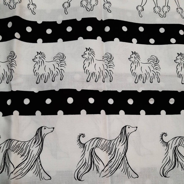 Michael Miller 1 yard, Paris Pups.  Cotton black and white fabric. Dog lovers.  36 x 36 inches.