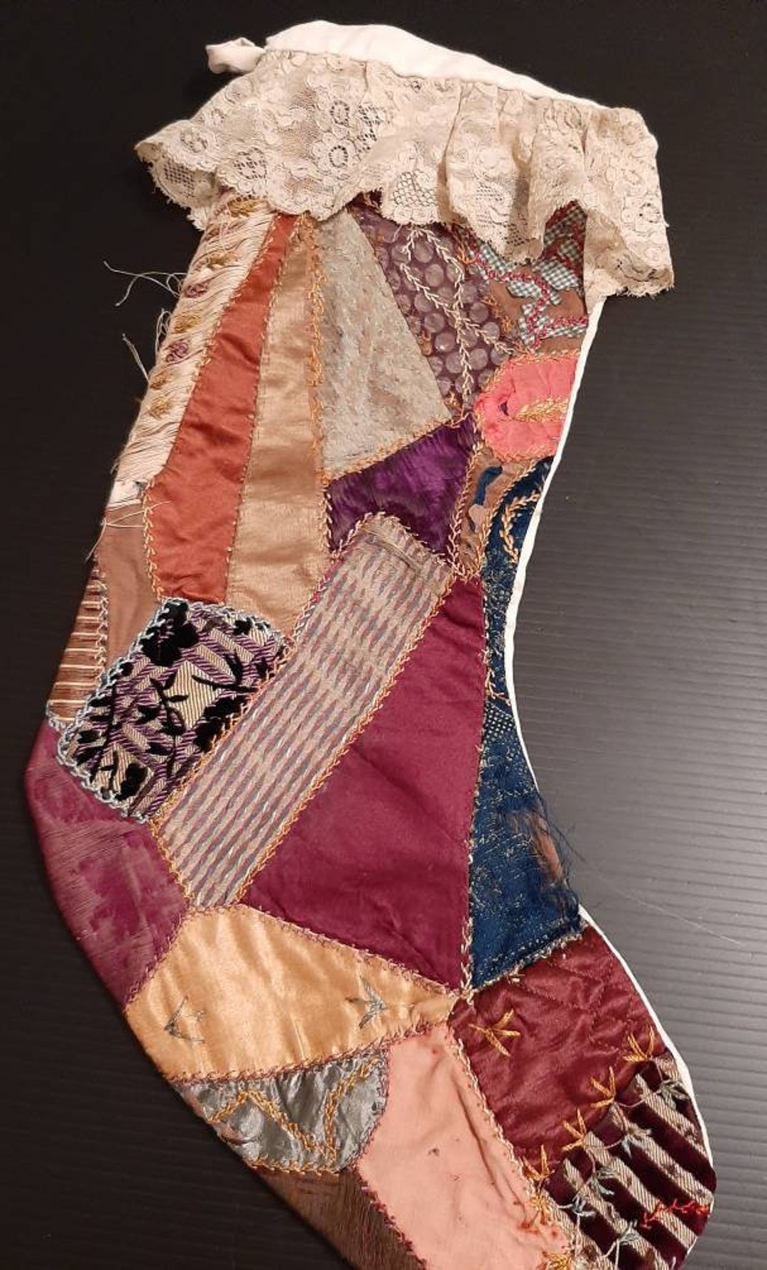 Vintage Crazy Quilt Christmas Stocking Victorian Style Etsy