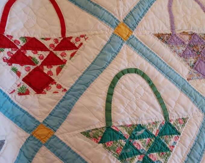 Vintage Hand Made Fruit Basket Quilt Sewing Projects Cutter Etsy