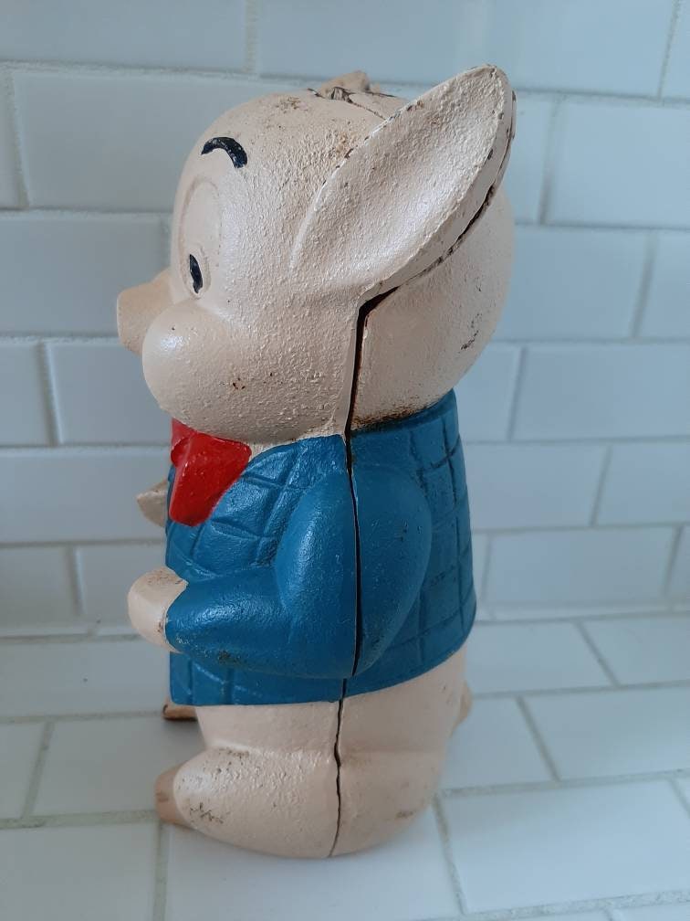 Vintage cast iron piggy bank. Porky pig piggy bank. Etsy