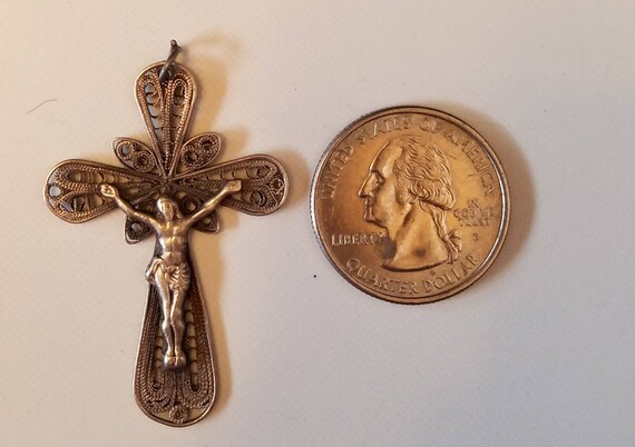 Vintage, hand made silver filigree Crucifix silve… - image 4