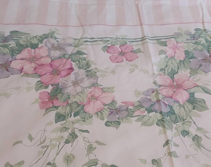 Vintage Shabby Chic Style Pink and White Flowered Flat Sheet Stripes