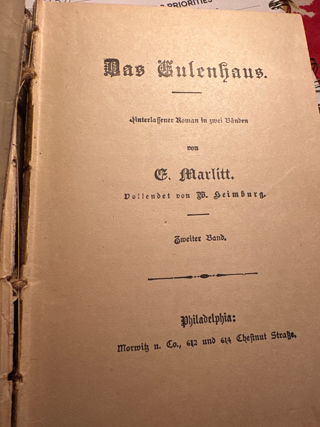 Antique Book Das Eulenhaus the Owl House German by E. Marlitt Rare Etsy