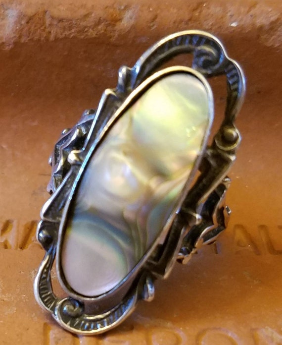 Vintage abalone Mexican sterling silver ring. Ster