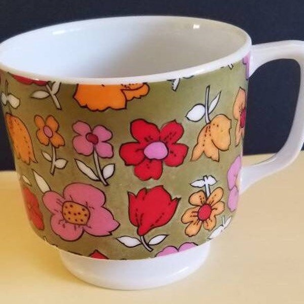 Retro flower power 1960s  pedestal mug.  MCM mug. Footed mcm mug