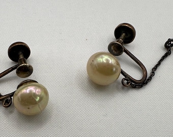 Vintage pearl drop earring set circa 1950's mid-century costume jewelry mcm screw back