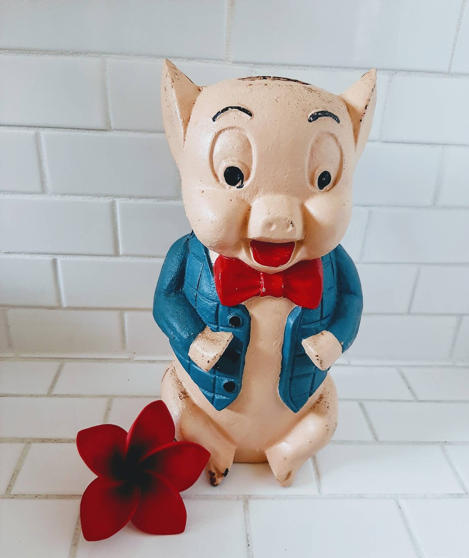 Vintage cast iron piggy bank. Porky pig piggy bank. Etsy