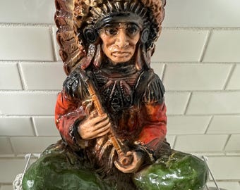 Vintage Southwestern figurine native American chief with headdress chalkwareTwin Peaks prop Dale Cooper’s