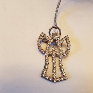 Vintage Rhinestone angel pendant pin Articulating Rhinestone Angel necklace statement pendant rhinestone necklace with 17 in chain. bild 1
