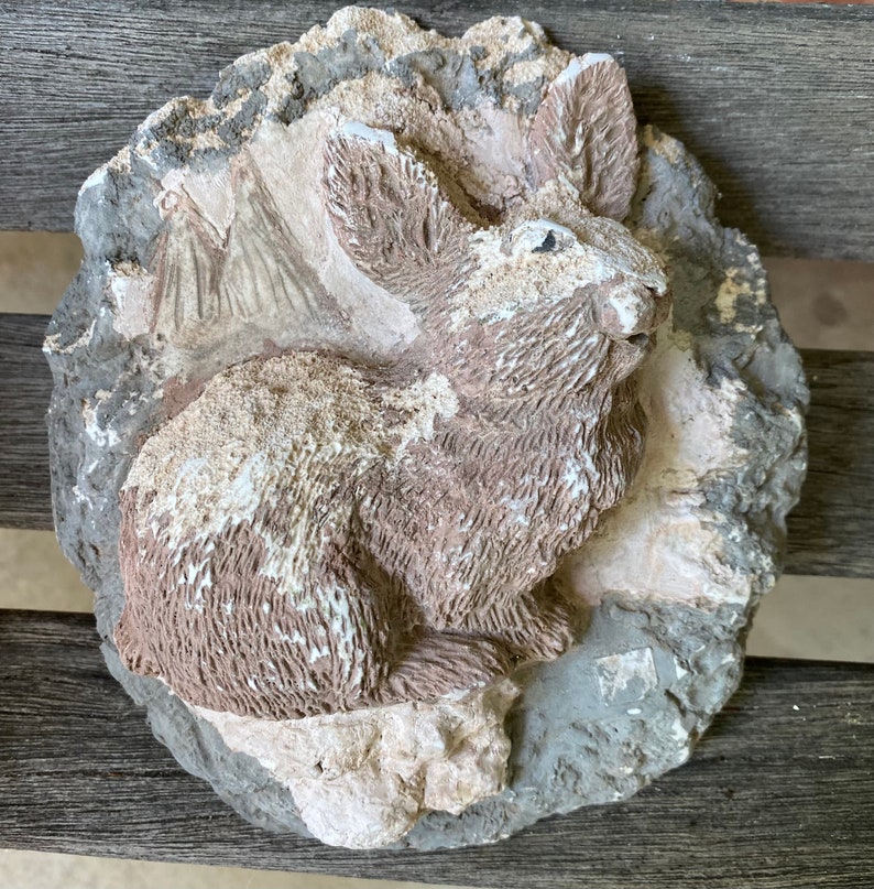Plaster Rabbit Statue Vintage Plaster Rabbit Sculpture Wall Hanging Cabin Decor Handmade ...