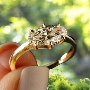 Oval Engagement Ring in 14k Solid Gold 2 CT Moissanite, Engagement Rings 6 Prong Solitaire Moissanite Ring, Gold Promise Ring For Women