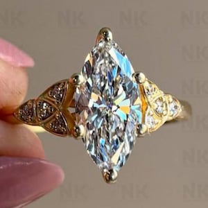 3 CT Antique Marquise Cut Moissanite Engagement Filigree Ring For Women Inspired Solitaire Marquise Ring 14K Gold Wedding Anniversary Ring