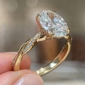 3 CT Moissanite Twisted Engagement Ring Oval Shaped Twist Band Ring Vintage 14K Yellow Gold Engagement Ring Infinity Ring Promise Ring Women