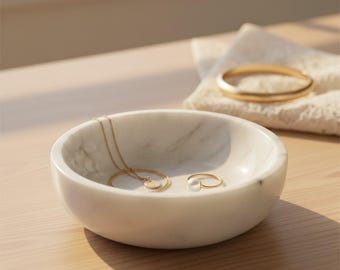 Bol de mármol blanco hecho a mano – Plato decorativo para joyas y baratijas de 11,4 cm (4,5 pulgadas)