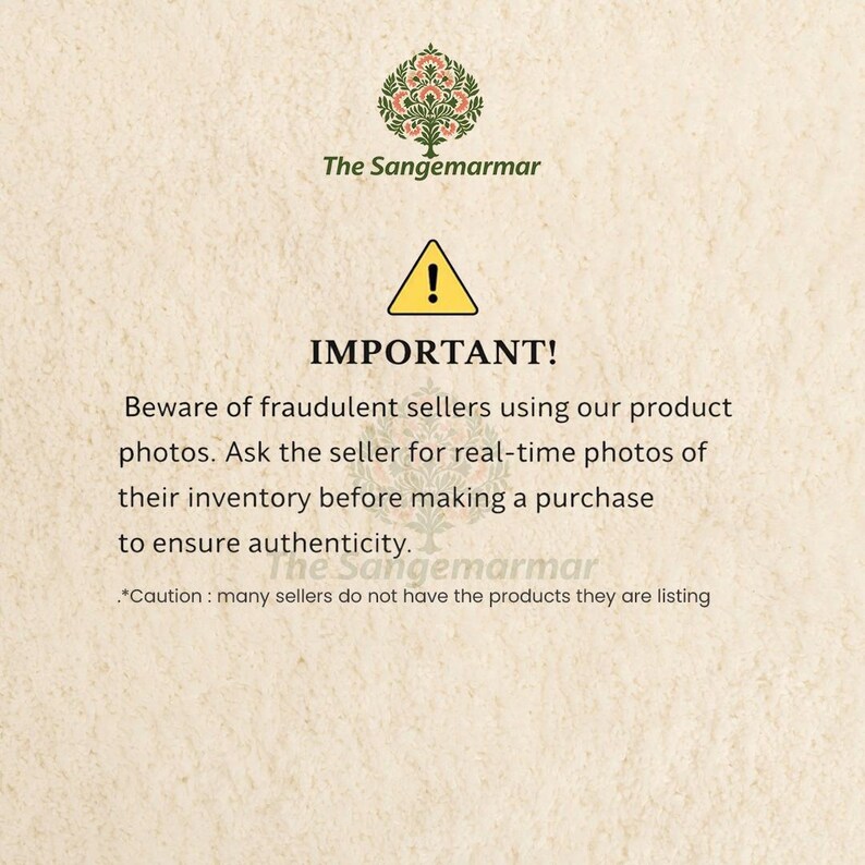 May include: A beige informational graphic featuring a green tree logo and the text: IMPORTANT! Beware of fraudulent sellers using our product photos. Ask the seller for real-time photos of their inventory before making a purchase to ensure authenticity.
