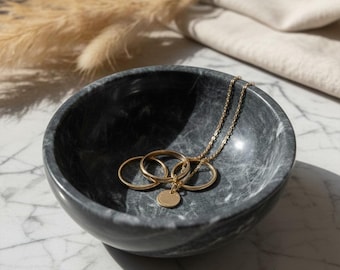 Bol de mármol negro de lujo – Plato decorativo pulido a mano para joyas y baratijas (4,5 pulgadas)