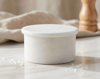 White Makrana Marble Salt Cellar with Lid, 3 Inch Box for Salt and Spices