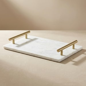 White Marble Tray with Gold Handles, Luxury Vanity & Serving Decor and Housewarming Gift