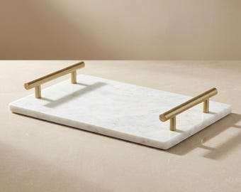 White Marble Tray with Gold Handles, Luxury Vanity & Serving Decor and Housewarming Gift