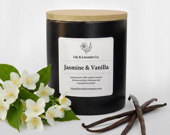 Kerze Jasmin und Vanille: Kokos- und Bienenwachsmischung, Duft ätherisches Öl | Ohne Parabene und Phthalate | Ungiftig