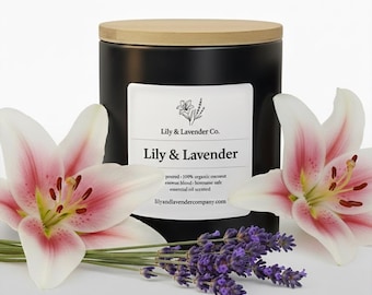 Lily & Lavender-ljus: Kokos- och bivaxblandning, doft av eterisk olja | Parabenfri och ftalatfri | Giftfri
