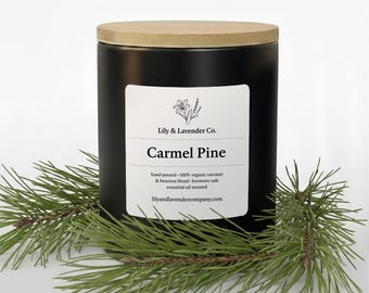 Carmel Pine Candle: Kokos- und Bienenwachs-Mischung, Duft ätherisches Öl | Ohne Parabene und Phthalate | Ungiftig