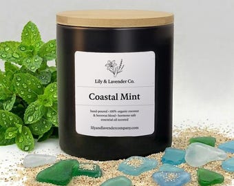 Coastal Mint Candle: Kokosnuss- und Bienenwachs-Mischung, Duft ätherisches Öl | Ohne Parabene und Phthalate | Ungiftig