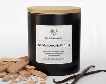 Sandelholz-Vanille-Kerze: Kokos- und Bienenwachsmischung, Duft ätherisches Öl | Ohne Parabene und Phthalate | Ungiftig