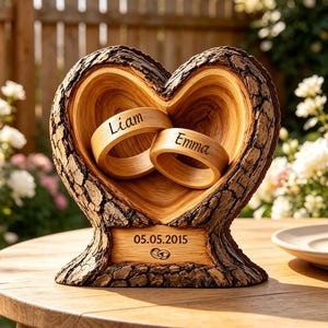 Personalized Interlocking Rings Wooden Plaque, Custom Names and Date, Wedding Anniversary Keepsake