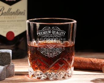 Vintage 1986 Engraved Whiskey Glass - 40th Birthday Gift Set